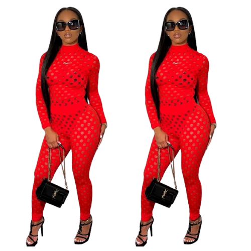 Sexy Mesh Long Sleeve Knitted Jumpsuit